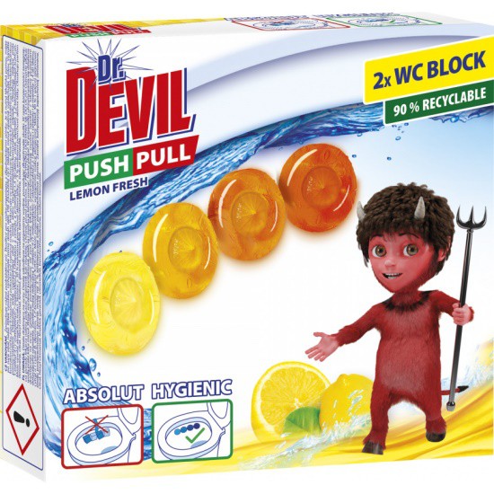 Dr.Devil WC PUSH Pull gel 2x20g Lemon | Čistící, dezinf.prostř., dezodoranty - Přípravky na WC - Závěsy na WC a pissoárové kostky